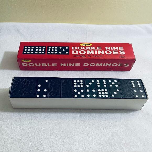 Vintage 1970's Jaymar Double Nine Dominoes Game Complete Black White Dots - Picture 2 of 7